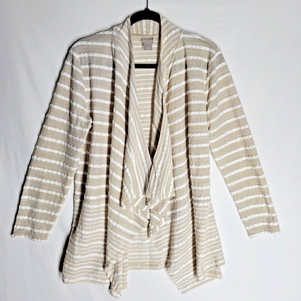 Chico's Womens Boho Striped Long Sleeve Open Front Cardigan Size 1 (8/10 Medium)
